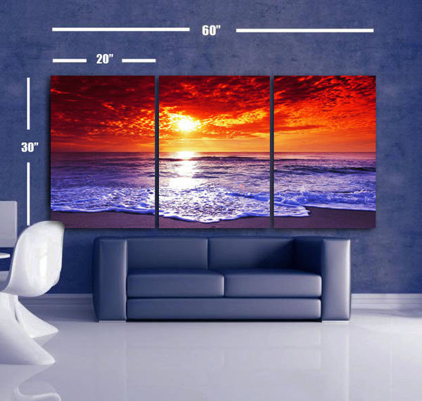 LARGE 30"x 60" 3 Panels Art Canvas Print Beach Sunset Wall (Included framed 1.5" depth) - BoxColors