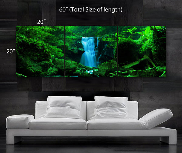 LARGE 20"x 60" 3 panels Art Canvas Print  Waterfall Cascade trees Wall decor - BoxColors