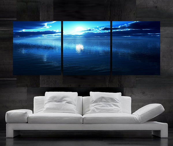 LARGE 20"x 60" 3 panels Art Canvas Print beautiful Sunset Ocean Blue Wall Home - BoxColors