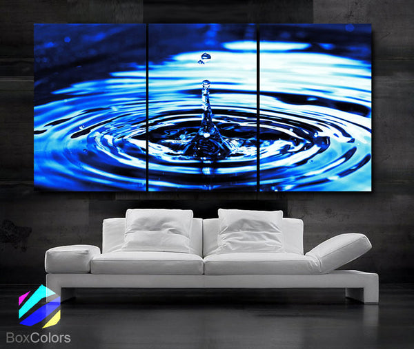 LARGE 30"x 60" 3 Panels Art Canvas Print Beautiful Water drop Blue Wall (Included framed 1.5" depth) - BoxColors