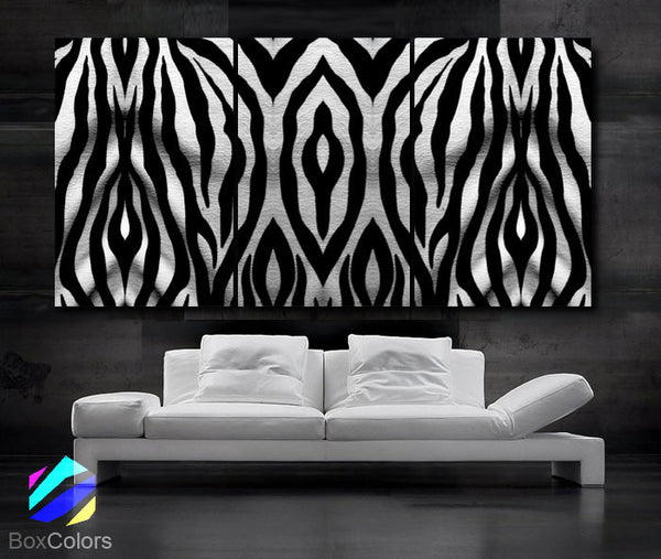 LARGE 30"x 60" 3 Panels Art Canvas Print Beautiful Texture Zebra White Black Wall - BoxColors