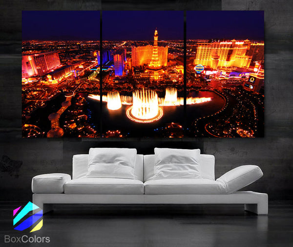LARGE 30"x 60" 3 Panels Art Canvas Print Beautiful skyline view Las Vegas Nevada night Wall Home (Included framed 1.5" depth) - BoxColors