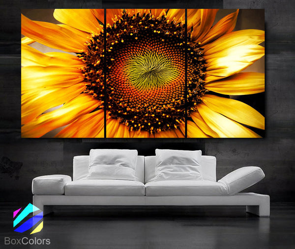 LARGE 30"x 60" 3 Panels Art Canvas Print beautiful Sunflower Floral Flower Yellow Wall Home decoration (Included framed 1.5" depth) - BoxColors