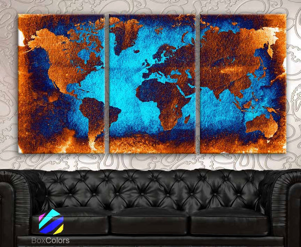LARGE 30"x 60" 3 Panels Art Canvas Print beautiful World Map Abstract Contrast Wall Home Office decor interior (Included framed 1.5" depth) - BoxColors