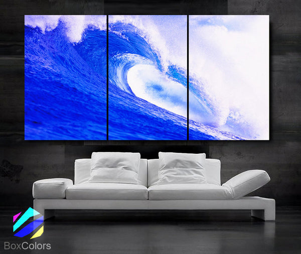 LARGE 30"x 60" 3 Panels Art Canvas Print beautiful Sea Wave Blue White Beach Ocean Wall Home (Included framed 1.5" depth) - BoxColors