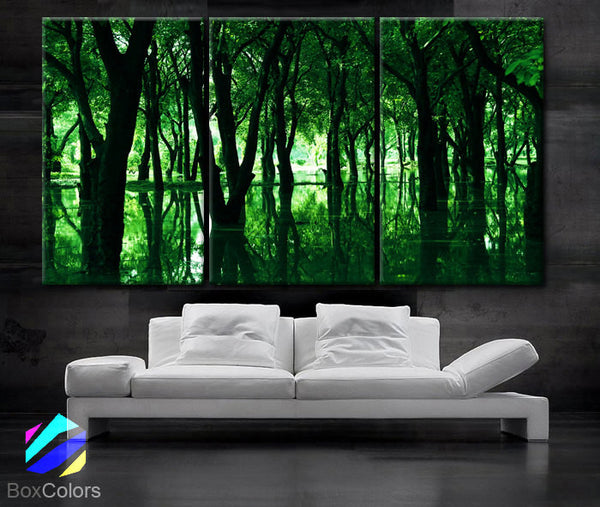 LARGE 30"x 60" 3 Panels Art Canvas Print Beautiful Trees lake green nature Wall Home office decor interior - BoxColors