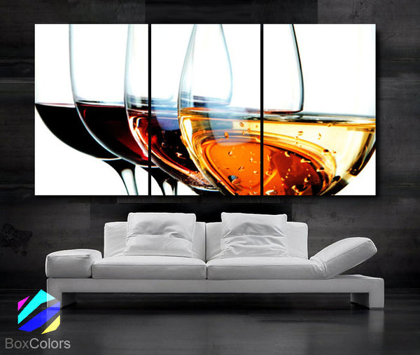 LARGE 30"x 60" 3 Panels Art Canvas Print Beautiful Wine Glass Red White Wall (Included framed 1.5" depth) - BoxColors