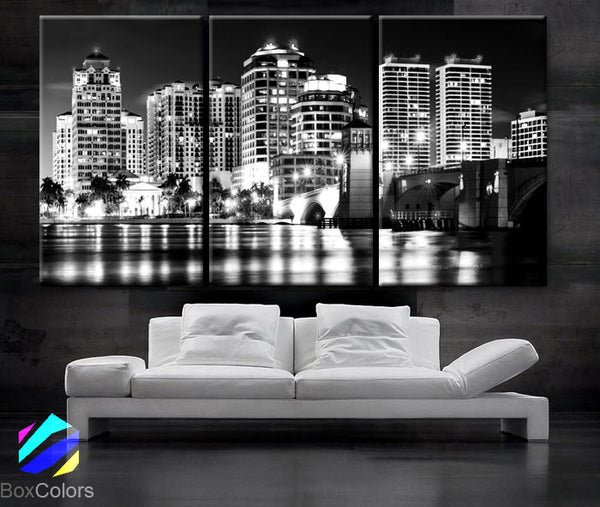 LARGE 30"x 60" 3 Panels Art Canvas Print beautiful West palm beach Downtown skyline Wall Home decor interior (Included framed 1.5" depth) - BoxColors
