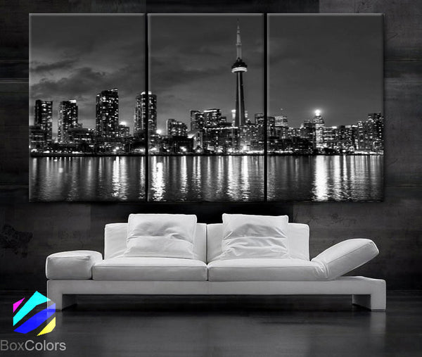 LARGE 30"x 60" 3 Panels Art Canvas Print beautiful Toronto Canada downtown city skyline Black & White Wall Home - BoxColors