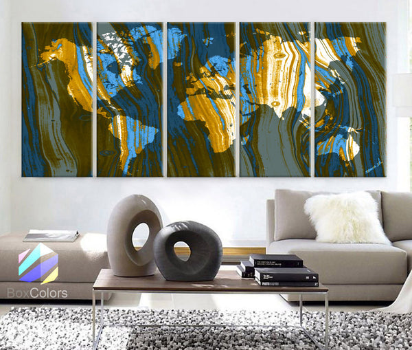 XLARGE 30"x 70" 5 Panels 30"x14" Ea Art Canvas Print Texture Map World Abstract fullcolor Blue Beige Orange Wall decor Home - BoxColors
