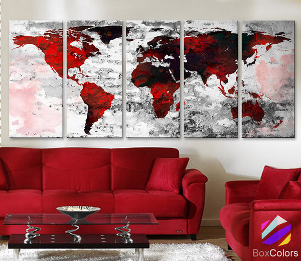 XLARGE 30"x 70" 5 Panels 30"x14" Ea Art Canvas Print Watercolor Texture Map Old brick Wall color red black white decor Home interior - BoxColors