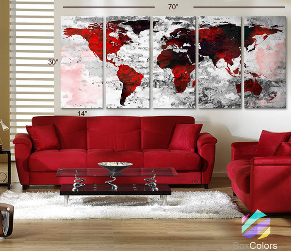 XLARGE 30"x 70" 5 Panels 30"x14" Ea Art Canvas Print Watercolor Texture Map Old brick Wall color red black white decor Home interior - BoxColors