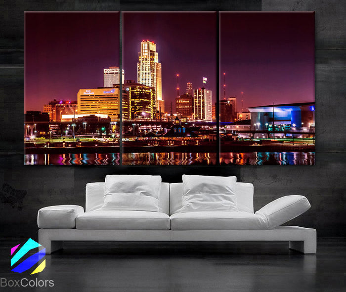 LARGE 30"x 60" 3 Panels Art Canvas Print beautiful Omaha Nebraska skyline color Wall Home decor (Included framed 1.5" depth) - BoxColors