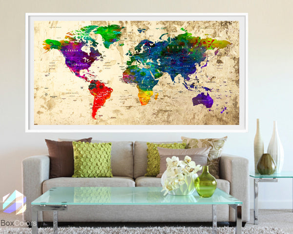 XL Poster Push Pin World Map travel Art Print Photo Paper watercolor Old Wall Decor Home  (frame is not included) (P01) FREE Shipping USA!!! - BoxColors