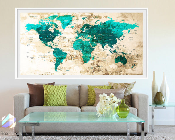 XL Poster Push Pin World Map travel Art Print Photo Paper watercolor Wall Decor Home Office (frame is not included) (P02) FREE Shipping USA! - BoxColors