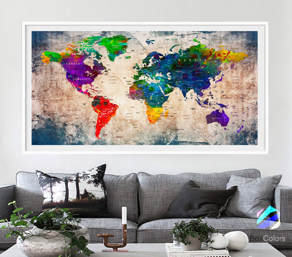 XL Poster Push Pin World Map travel Art Print Photo Paper watercolor Old Wall Decor Home (frame is not included) (P08) FREE Shipping USA!!! - BoxColors