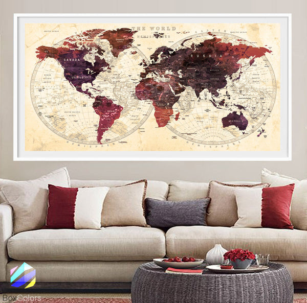 XL Poster Push Pin World Map travel cities Art Print Photo Paper watercolor Wall Decor Home (frame is not included) (P20) FREE Shipping USA! - BoxColors