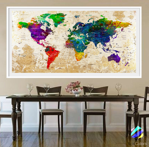 XL Poster Push Pin World Map travel Art Print Photo Paper watercolor Old Wall Decor Home  (frame is not included) (P26) FREE Shipping USA!!! - BoxColors