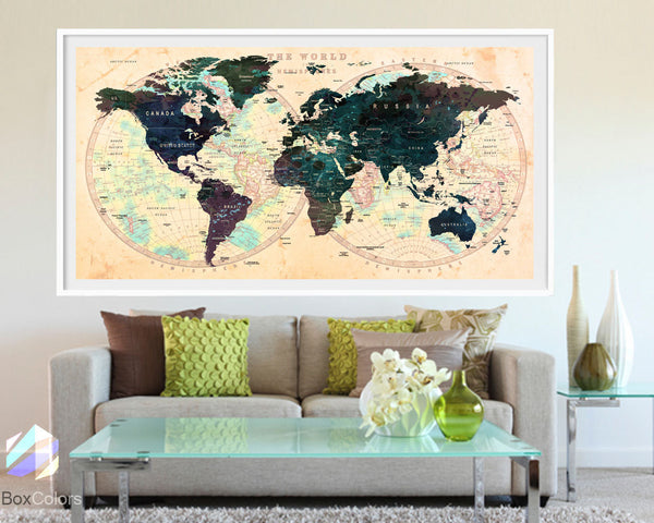 XL Poster Push Pin World Map art Print Photo Paper watercolor yellow green Wall Decor Home (frame is not included)(P03) FREE Shipping USA - BoxColors