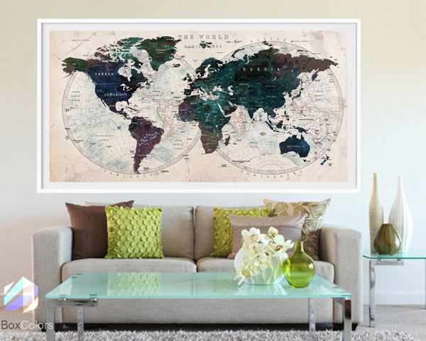 XL Poster Push Pin World Map travel Art Print Photo Paper watercolor Green Old Wall Decor Home (frame is not included)(P04)FREE Shipping USA - BoxColors