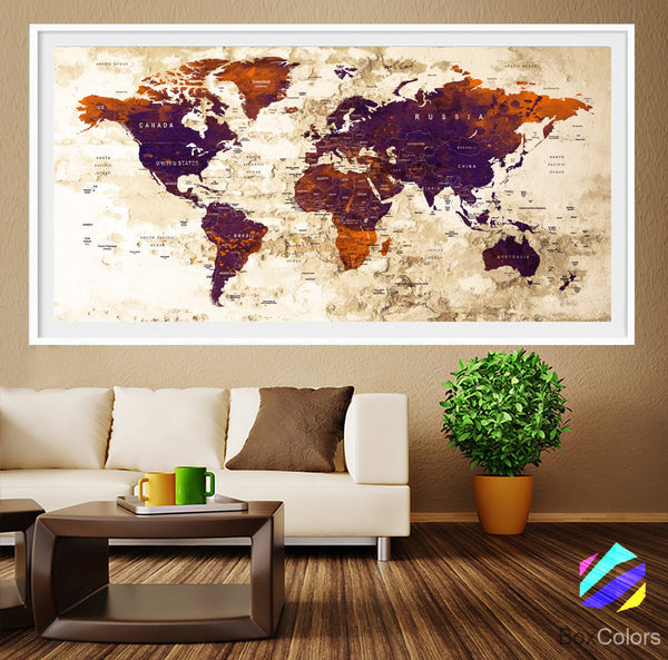 XL Poster Push Pin World Map travel Art Print Photo Paper watercolor Old Wall Decor Home  (frame is not included) (P17) FREE Shipping USA!!! - BoxColors