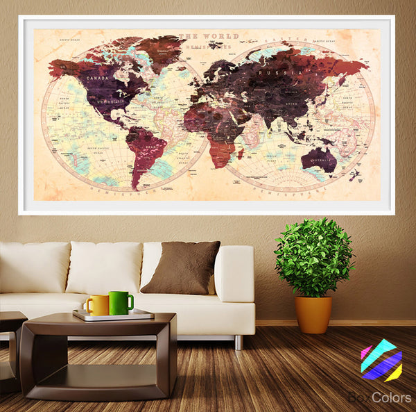 XL Poster Push Pin World Map travel Art Print Photo Paper watercolor Wall Decor Home Office (frame is not included) (P18) FREE Shipping USA! - BoxColors