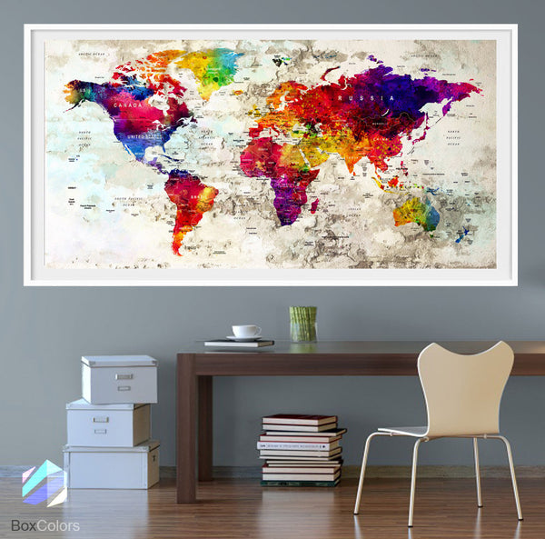 XL Poster Push Pin World Map travel City Art Print Photo Paper watercolor Old Wall Decor Home (frame is not included)(P28) FREE Shipping USA - BoxColors