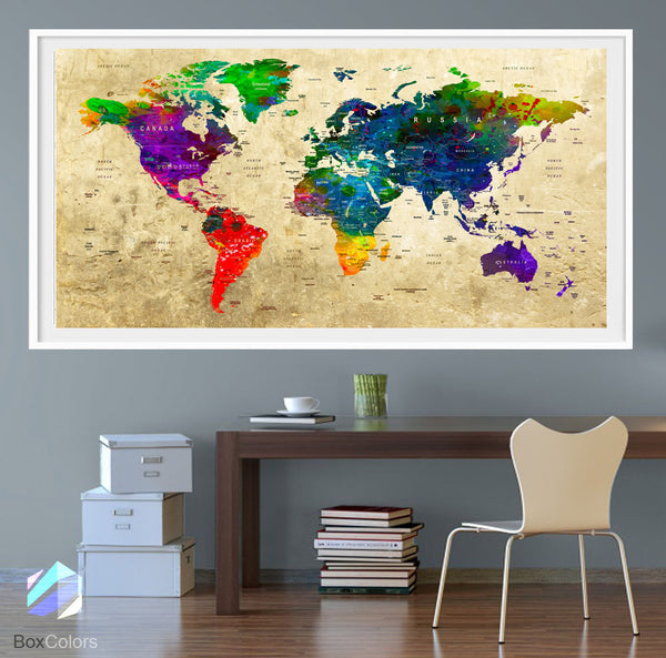 XL Poster Push Pin World Map travel Art Print Photo Paper watercolor Old Wall Decor Home (frame is not included) (P29) FREE Shipping USA!!! - BoxColors