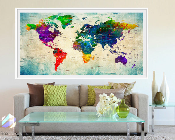 XL Poster Push Pin World Map travel Art Print Photo Paper watercolor Wall Decor Home Office (frame is not included) (P05) FREE Shipping USA! - BoxColors