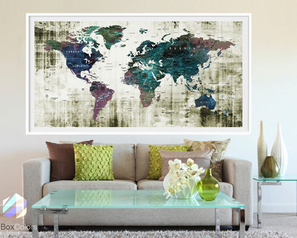 XL Poster Push Pin World Map travel Art Print Photo Paper watercolor Wall Decor Home Office (frame is not included) (P06) FREE Shipping USA! - BoxColors