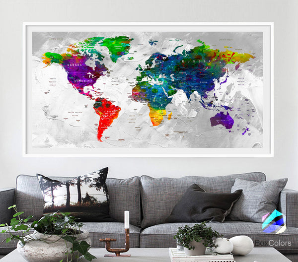XL Poster Push Pin World Map travel Art Print Photo Paper watercolor Wall Decor Home Office (frame is not included) (P12) FREE Shipping USA! - BoxColors