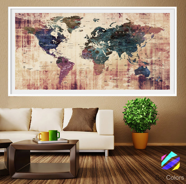 XL Poster Push Pin World Map travel Art Print Photo Paper watercolor Old Wall Decor Home  (frame is not included) (P19) FREE Shipping USA! - BoxColors