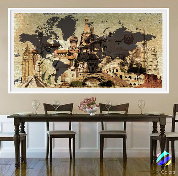 XL Poster World Map travel Art Print Photo Paper beige paint Abstract watercolor Wall Decor Home  (frame is not included) FREE Shipping USA! - BoxColors