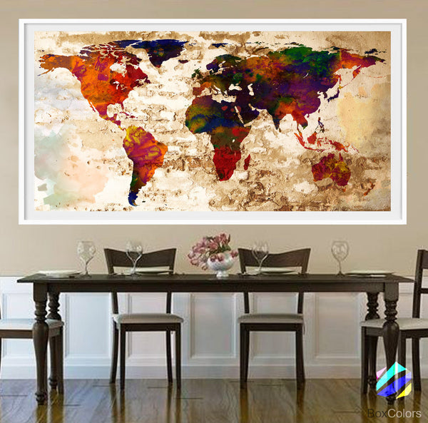 XL Poster World Map travel Art Print Photo Paper Abstract Watercolor Old Wall Decor Home Office (frame is not included) FREE Shipping USA! - BoxColors