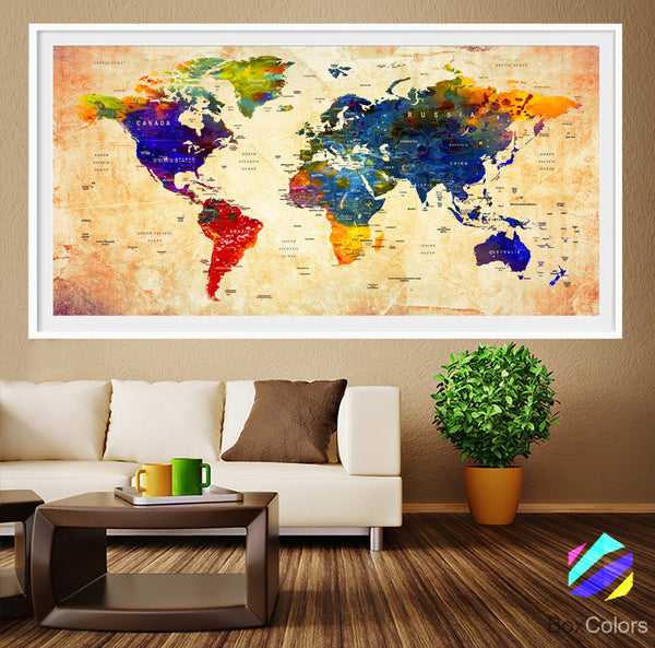 XL Poster Push Pin World Map travel cities Art Print Photo Paper watercolor Wall Decor Home (frame is not included)(P15) FREE Shipping USA!! - BoxColors