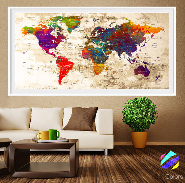 XL Poster Push Pin World Map city Art Print Photo Paper watercolor old texture Wall Decor Home (frame is not included)(P16)FREE Shipping USA - BoxColors