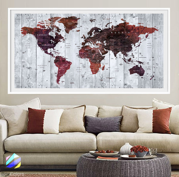 XL Poster Push Pin World Map travel Art Print Photo Paper watercolor wood texture Wall Decor (frame is not included)(P23) FREE Shipping USA - BoxColors