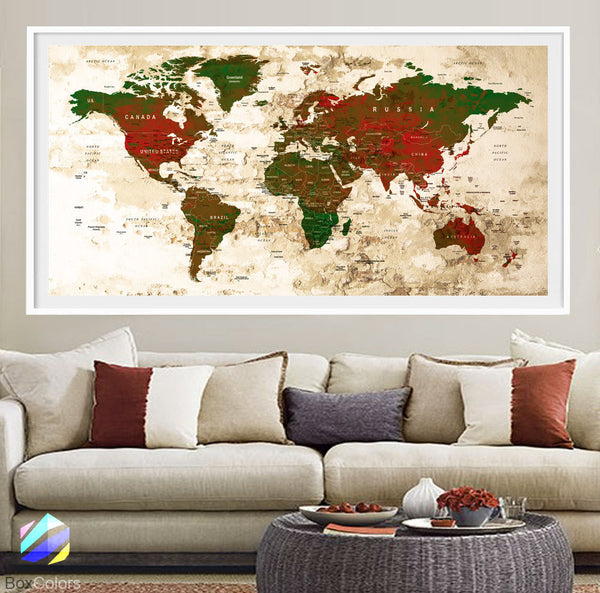 XL Poster Push Pin World Map travel Art Print Photo Paper watercolor Old Wall Decor Home (frame is not included) (P24) FREE Shipping USA!!! - BoxColors