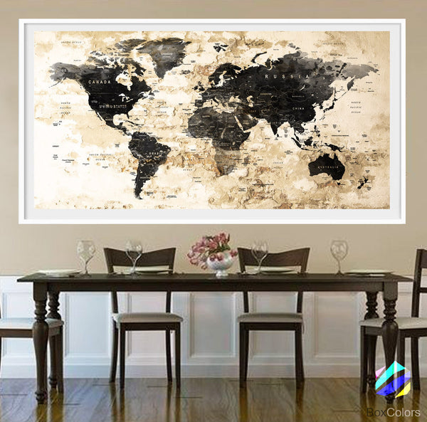 XL Poster Push Pin World Map cities travel Art Print Photo Paper watercolor Wall Decor Home (frame is not included)(P27) FREE Shipping USA!! - BoxColors