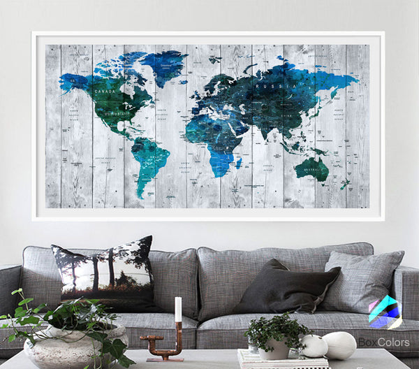 XL Poster Push Pin World Map travel Art Print Photo Paper watercolor wood texture Wall Decor (frame is not included)(P13) FREE Shipping USA! - BoxColors