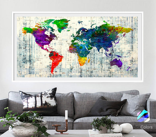 XL Poster Push Pin World Map travel Art Print Photo Paper watercolor Wall Decor Home Office (frame is not included) (P14) FREE Shipping USA! - BoxColors