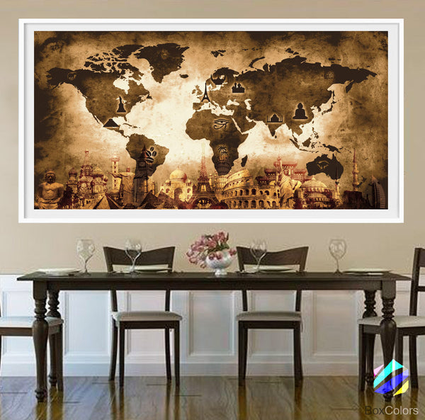 XL Poster World Map travel Art Print Photo Paper Abstract Watercolor Old texture Wall Decor Home  (frame is not included) FREE Shipping USA! - BoxColors