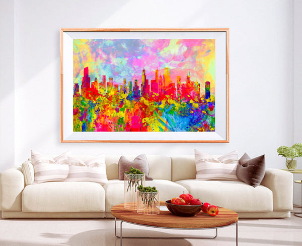 XL Poster Chicago City Skyline Art Abstract Print Photo Paper Watercolor paint Wall Decor Home (frame is not included) FREE Shipping USA !!! - BoxColors