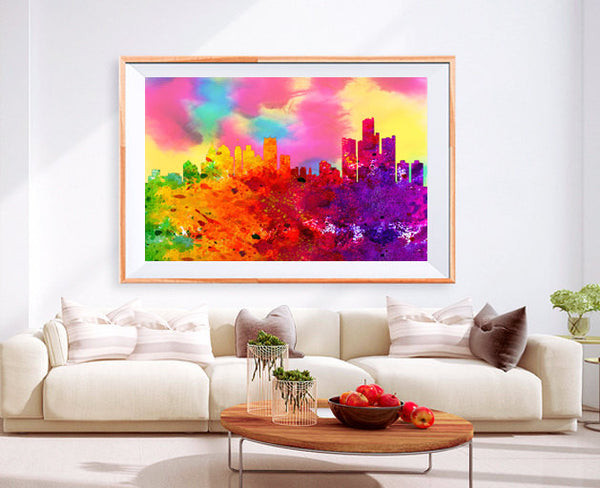 XL Poster Detroit City Skyline Art Abstract Print Photo Paper Watercolor paint Wall Decor Home (frame is not included) FREE Shipping USA ! - BoxColors