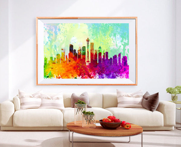 XL Poster washington City Skyline Art Abstract Print Photo Paper Watercolor Wall Decor Home (frame is not included) FREE Shipping USA !!! - BoxColors