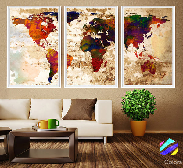 XL 3 Panels Poster World Map travel Art Print Photo Paper Abstract Watercolor Old Wall Decor Home (frame is not included) FREE Shipping USA! - BoxColors