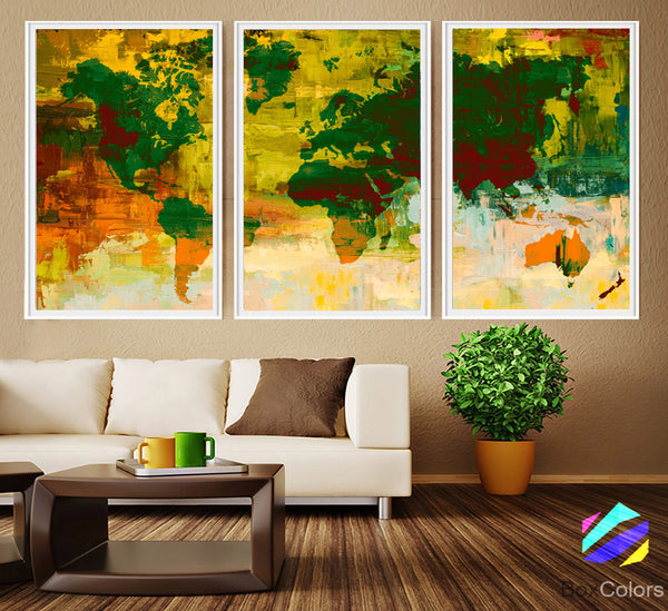 XL 3 Panels Poster World Map Art Print Photo Paper Abstract Watercolor paint Wall Decor Home (frame is not included) FREE Shipping USA! - BoxColors