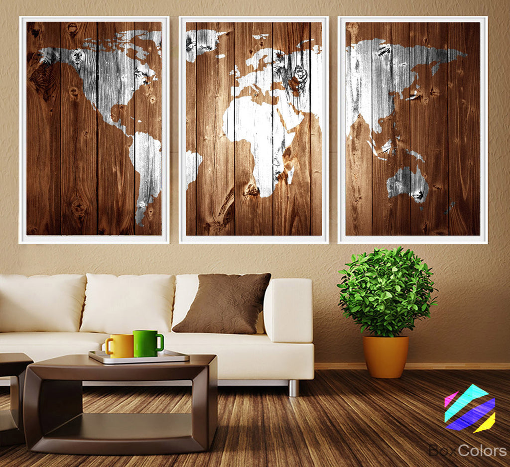 Wooden World Map III Art: Canvas Prints, Frames & Posters