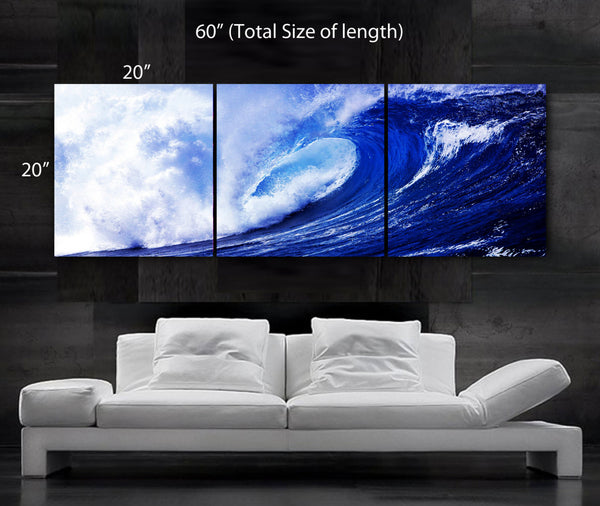 LARGE 30"x 60" 3 panels Art Canvas Print  Beach Ocean Sea Wave Blue White Wall (Included framed 1.5" depth) - BoxColors