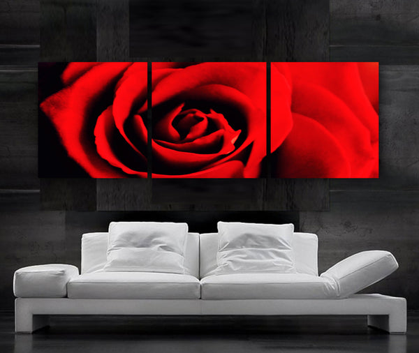 LARGE 20"x 60" 3 panels Art Canvas Print  Flower Rose Red Floral Wall decor - BoxColors